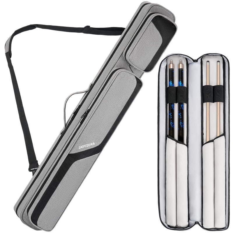 Jaffzora Pool Cue Case 2x2 Pool Stick Carrying Case Holds 2 Butts and 2 Shafts Soft Billiard Cue Bag with Shoulder Straps Gray Bag Only - Image 2