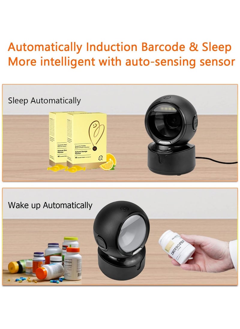 Automatic Omnidirectional Desktop Barcode Scanner, Hands-Free USB Wired QR Barcode Reader, 1D 2D Bar Code Image Sensing for Warehouse, Supermarket, Retail Store, Bookstore Pos System