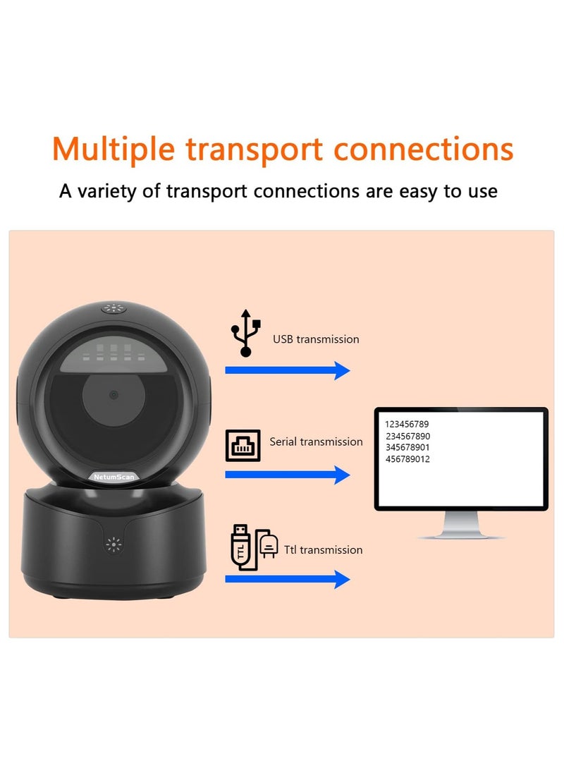 Automatic Omnidirectional Desktop Barcode Scanner, Hands-Free USB Wired QR Barcode Reader, 1D 2D Bar Code Image Sensing for Warehouse, Supermarket, Retail Store, Bookstore Pos System