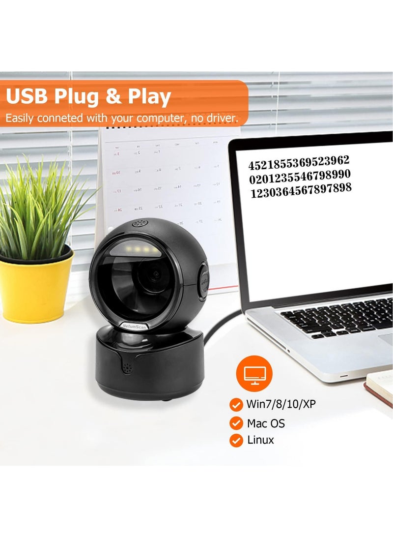 Automatic Omnidirectional Desktop Barcode Scanner, Hands-Free USB Wired QR Barcode Reader, 1D 2D Bar Code Image Sensing for Warehouse, Supermarket, Retail Store, Bookstore Pos System