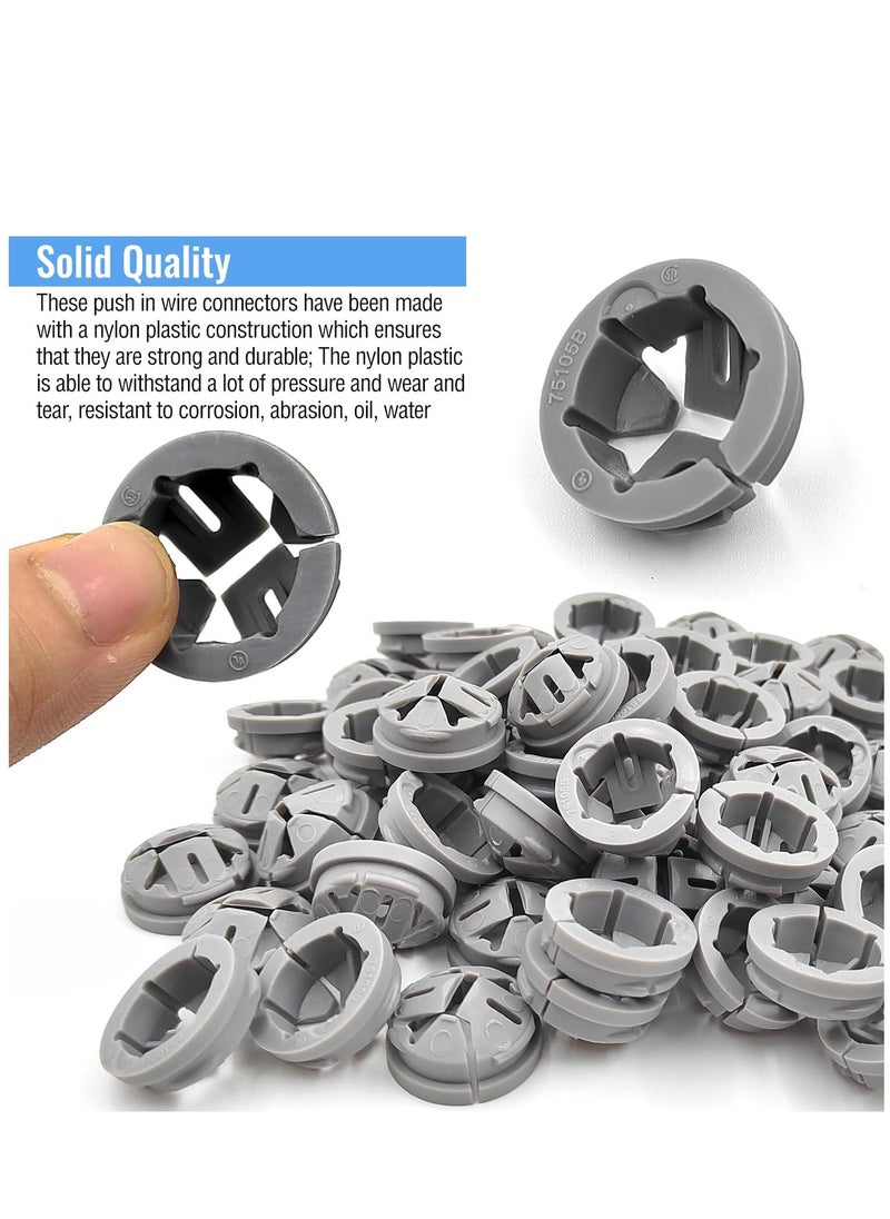 Cable Connector Electrical Boxes, 100Unit 24mm Push in Wire Connectors, Conduits & Fittings Connector Junction Box Connector, Non-Metallic Push-Fit Bulk Connectors Gray, for Fits Knockout Hole