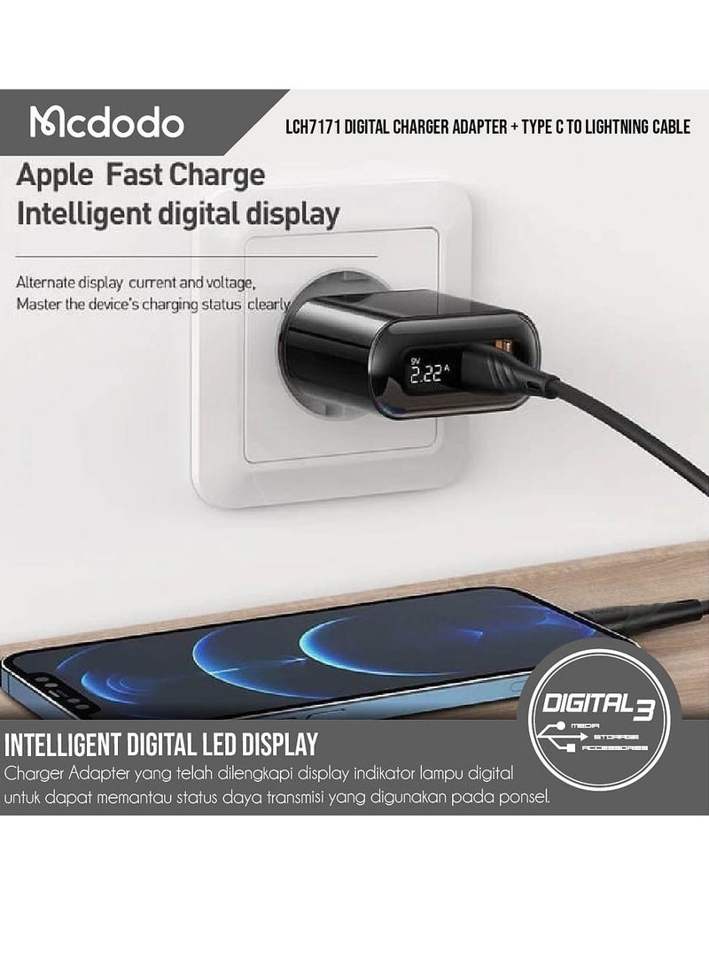 Mcdodo شاحن MCDODO LCH-7171 آيفون مع عرض رقمي مزدوج المخرج سريع 20 واط بالإضافة إلى كابل USB C إلى Lightning PD بطول 1.2 متر - Image 2