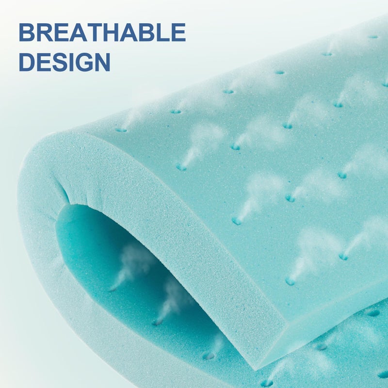 Eiayeebil 2 Inch Memory Foam Mattress Topper Twin, Mattress Pad Gel Infused Foam Bed Topper, Ventilated Soft Blue,Twin Size - Image 2