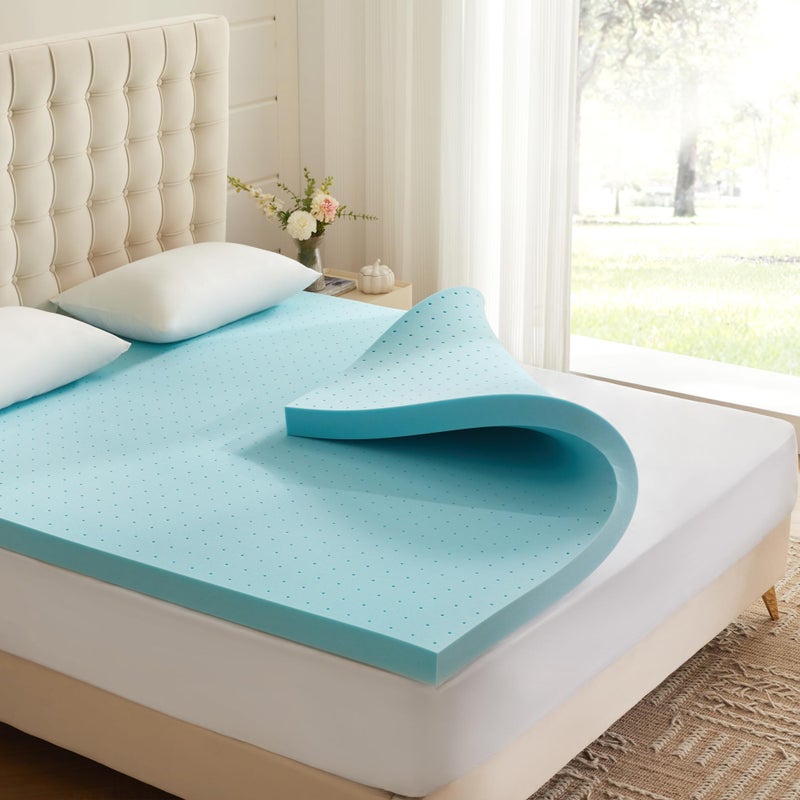 Eiayeebil 2 Inch Memory Foam Mattress Topper Twin, Mattress Pad Gel Infused Foam Bed Topper, Ventilated Soft Blue,Twin Size - Image 1