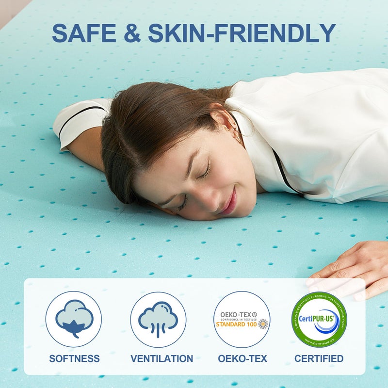 Eiayeebil 2 Inch Memory Foam Mattress Topper Twin, Mattress Pad Gel Infused Foam Bed Topper, Ventilated Soft Blue,Twin Size - Image 4