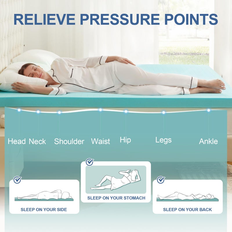 Eiayeebil 2 Inch Memory Foam Mattress Topper Twin, Mattress Pad Gel Infused Foam Bed Topper, Ventilated Soft Blue,Twin Size - Image 3