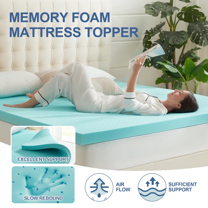Eiayeebil 2 Inch Memory Foam Mattress Topper Twin, Mattress Pad Gel Infused Foam Bed Topper, Ventilated Soft Blue,Twin Size - Image 5