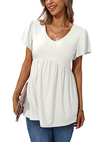 Glanzition White T Shirts for Women Dressy Summer Tops Oversized Tunic Maternity White M - Image 2