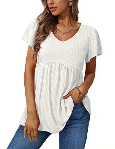 Glanzition White T Shirts for Women Dressy Summer Tops Oversized Tunic Maternity White M - Image 1
