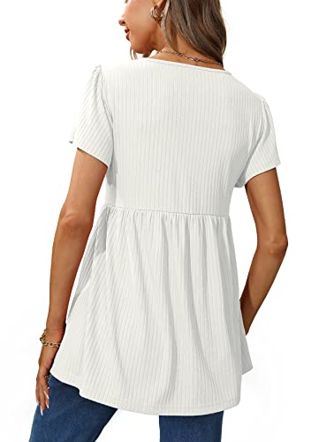 Glanzition White T Shirts for Women Dressy Summer Tops Oversized Tunic Maternity White M - Image 4