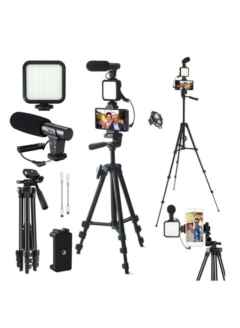YouTube Video Recording Kit for Beginners – Complete Vlogging Setup with 18" LED Ring Light, Tripod, Microphone, Phone Holder, and Remote Control – Ideal for Vloggers, Streamers, and Content Creators