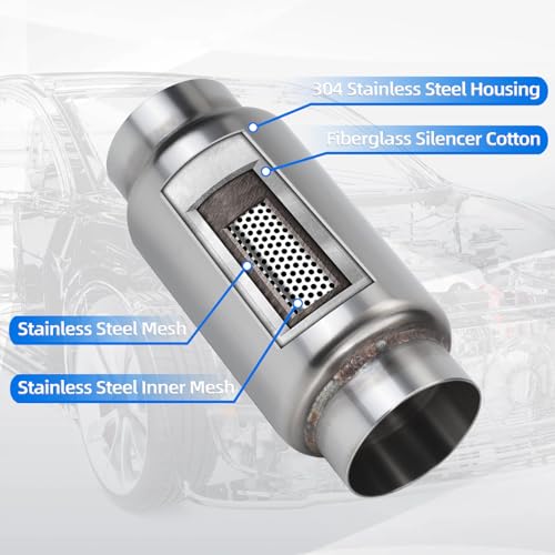 Piclafe 3" Inlet Exhaust Resonator, 3" Inlet/Outlet 9" Overall Length Exhaust Resonator Muffler - Image 3