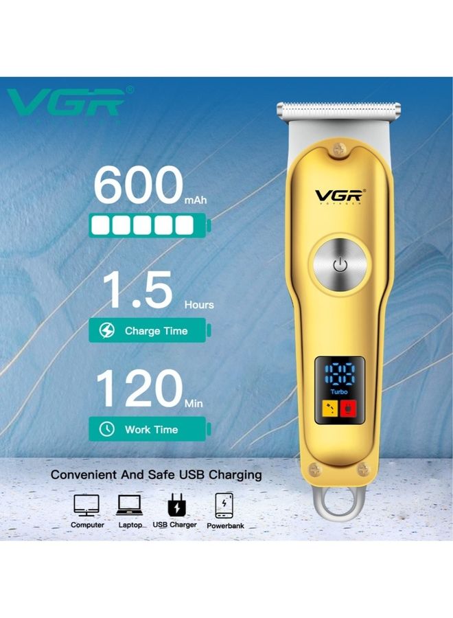 VGR V-290 Professional Electric Rechargeable LED Display Best Hair Trimmer Gold/Silver - Image 3
