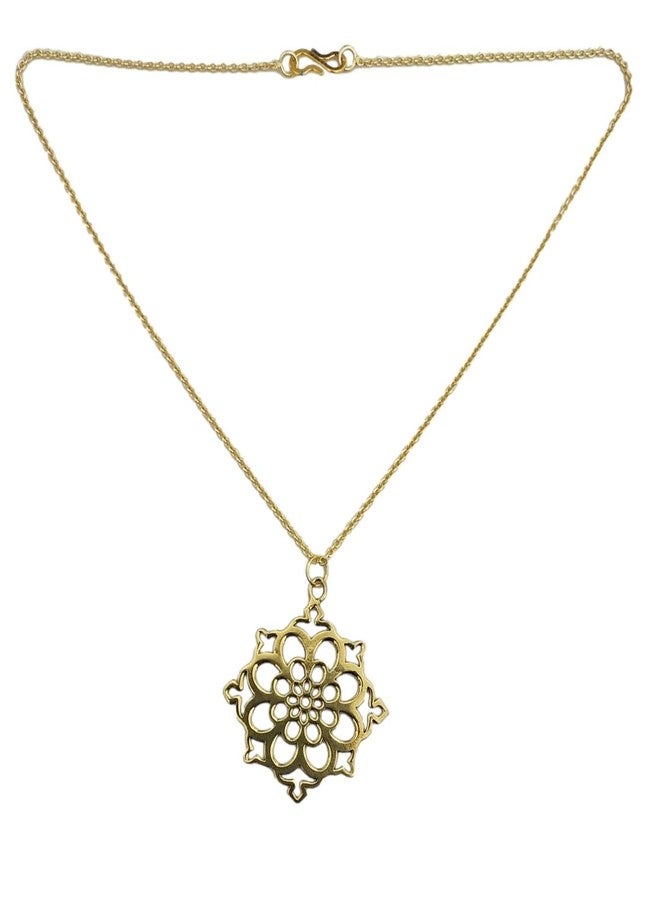 athizay Golden Necklace Chain with Round Floral Design Brass Pendent choker Necklace For Women - Image 1