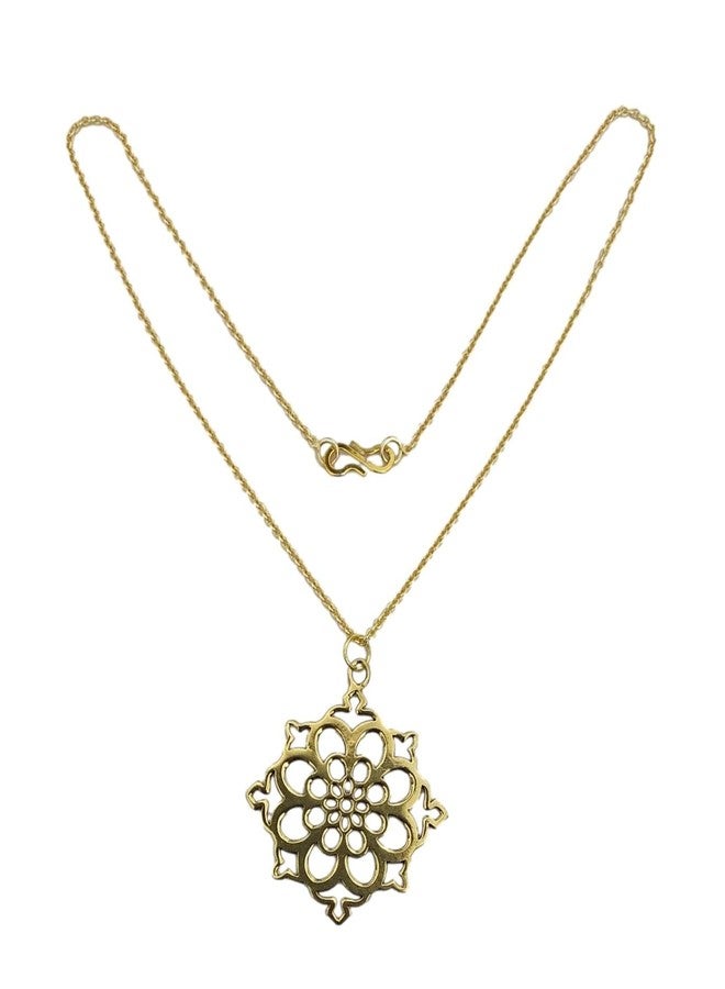 athizay Golden Necklace Chain with Round Floral Design Brass Pendent choker Necklace For Women - Image 2