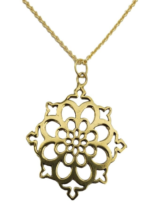 athizay Golden Necklace Chain with Round Floral Design Brass Pendent choker Necklace For Women - Image 3