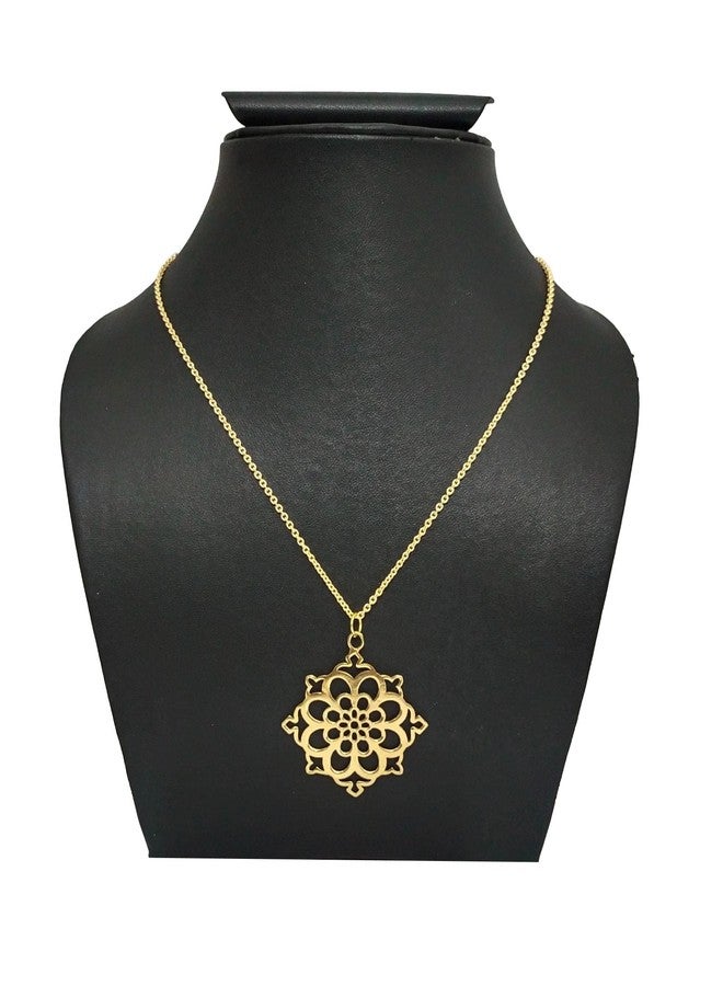 athizay Golden Necklace Chain with Round Floral Design Brass Pendent choker Necklace For Women - Image 4