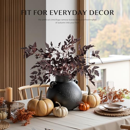 Ttranewsoo Artificial Cimicifuga Plant Leaf Fake Plants 4PCS Fall Stems for Vases 23.6In Fake Leaves Silk Plants for Fall Decorations for Home Dining Table, Wedding, Fireplace Decor No vase - Image 5