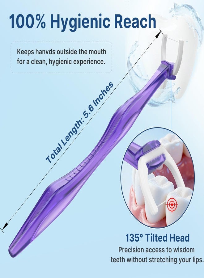 Bopika 135° Angled Flossers, Long Handle Dental Floss Picks for Deep Reach Back Teeth & Tight Spaces, Starter Kit with 2 Reusable Handles & 200 Twist-to-Lock Replacement Heads, Purple - Image 4