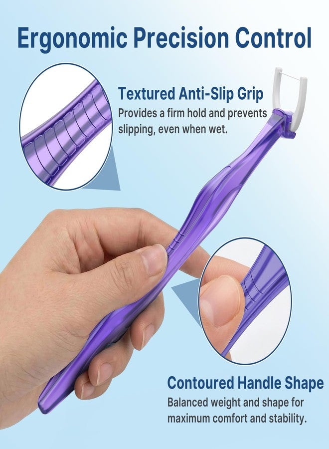 Bopika 135° Angled Flossers, Long Handle Dental Floss Picks for Deep Reach Back Teeth & Tight Spaces, Starter Kit with 2 Reusable Handles & 200 Twist-to-Lock Replacement Heads, Purple - Image 5