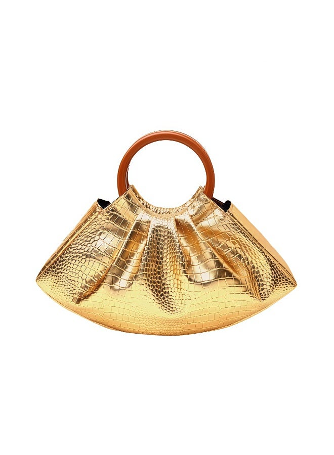 Flossie Handbag, 29 cm x 6 cm x 14 cm, gold, 2026 latest style, stylish and elegant, with a ruffled cloud design, perfect for carrying to a dinner party - Image 1