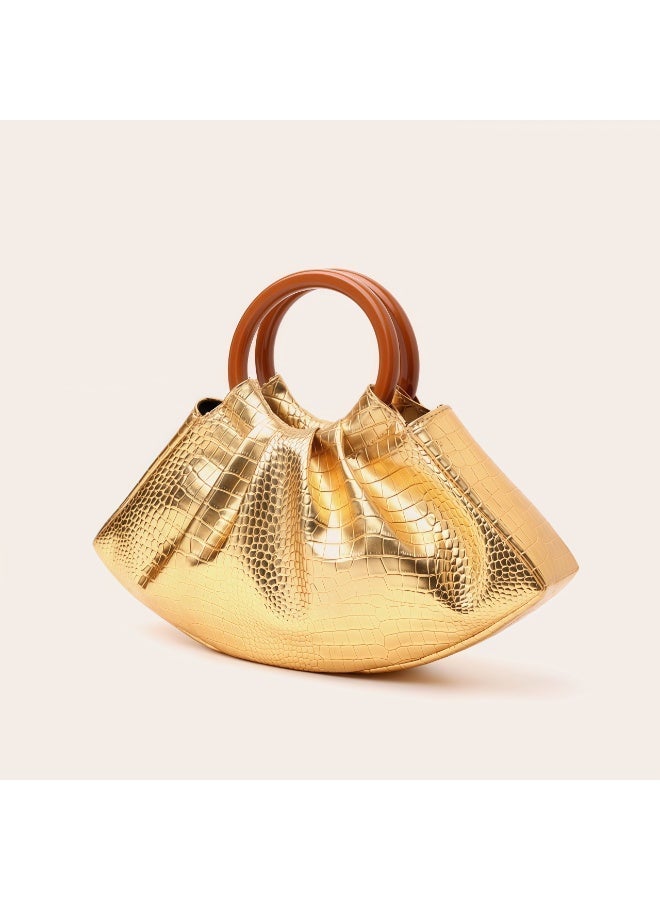 Flossie Handbag, 29 cm x 6 cm x 14 cm, gold, 2026 latest style, stylish and elegant, with a ruffled cloud design, perfect for carrying to a dinner party - Image 3