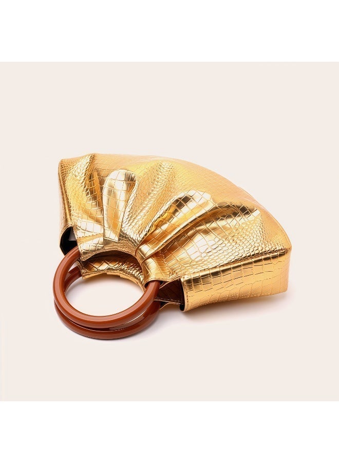Flossie Handbag, 29 cm x 6 cm x 14 cm, gold, 2026 latest style, stylish and elegant, with a ruffled cloud design, perfect for carrying to a dinner party - Image 4