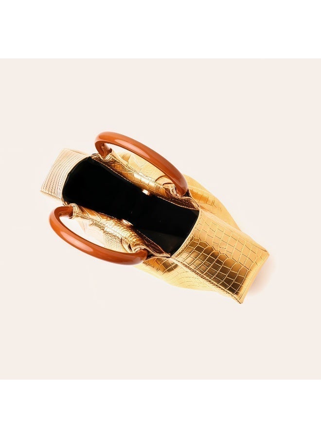 Flossie Handbag, 29 cm x 6 cm x 14 cm, gold, 2026 latest style, stylish and elegant, with a ruffled cloud design, perfect for carrying to a dinner party - Image 5