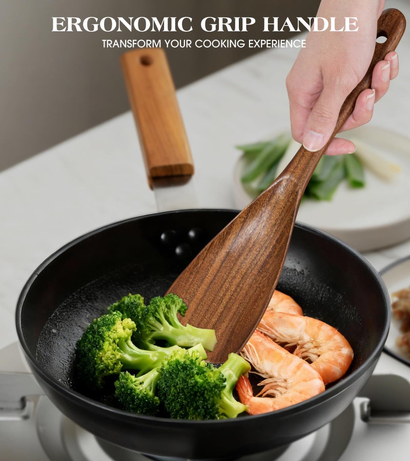 MemoGem Wooden Spatula Spoon, Multifunction Spatula Cooking Spoon for Non Stick Cookware, Heat Resistant Acacia Wood Kitchen Utensils for Cooking, Serving, Scooping, Scraping, BPA-Free, 11.6 x 2.8 Inch - Image 5