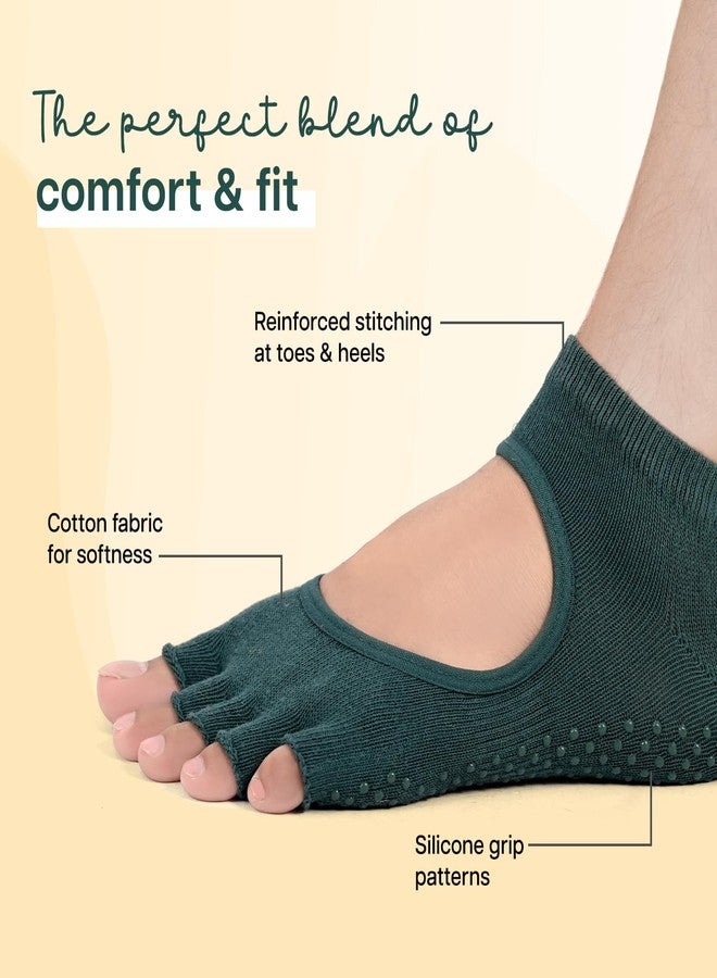 Wiselife Yoga Grip Socks for Women & Men Non-Slip Grip Socks for Pilates, Barre, Dance & Home Workout Anti-Skid Cotton with Arch Support Breathable & Stretchy (Green) - Image 3