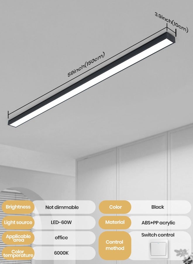 YATAI LIGHTING 60W Linear LED Ceiling Light, 150cm Black Rectangular Fixture with Adjustable Hanging Wire, 6000K Bright White, Non-Dimmable IP40 Dustproof ABS - PP Acrylic Body for Offices,Corridors - Image 2
