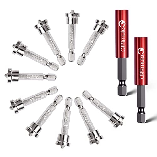 ColumPRO 12PCS Magnetic Positioning Drywall Screw Bits Setter PH2 Bits,Plasterboard Screw Hex Shank Positioning Bit Batch Head,10PCS 50mm Drywall Screw Bits,2PCS Magnetic Extension Bit Holder - Image 1
