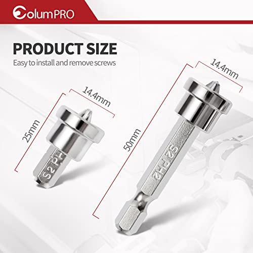 ColumPRO 12PCS Magnetic Positioning Drywall Screw Bits Setter PH2 Bits,Plasterboard Screw Hex Shank Positioning Bit Batch Head,10PCS 50mm Drywall Screw Bits,2PCS Magnetic Extension Bit Holder - Image 5