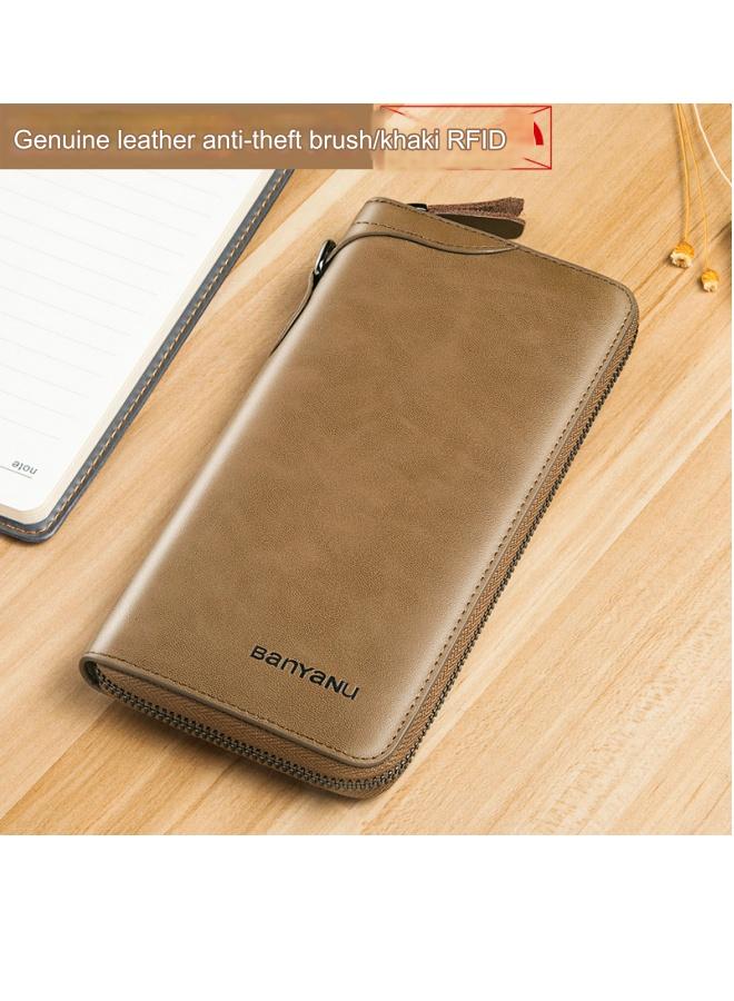 banyanu Men's Wallet Men's Long Business Retro Cowhide Zipper Wallet  - Image 1