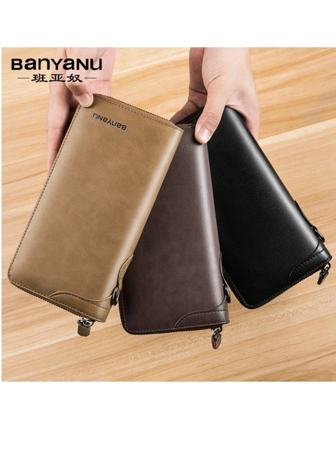 banyanu Men's Wallet Men's Long Business Retro Cowhide Zipper Wallet  - Image 2