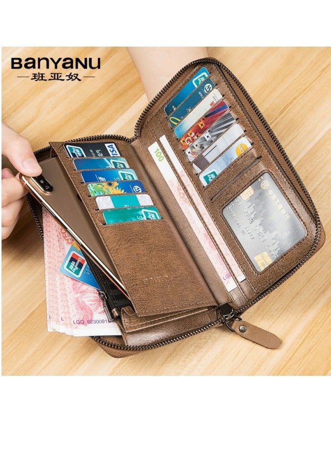 banyanu Men's Wallet Men's Long Business Retro Cowhide Zipper Wallet  - Image 3