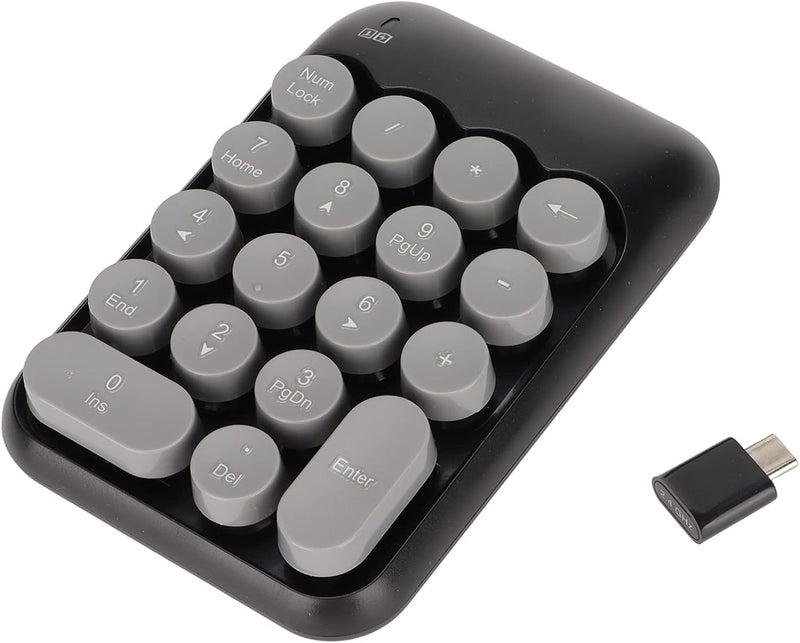 klarako 18 Keys Wireless Numeric Keypad, Portable TypeC Number Keypad Mini Computer USB C Number Keyboard Vintage Round Frosted Numeric Keypad for Laptop - Image 1