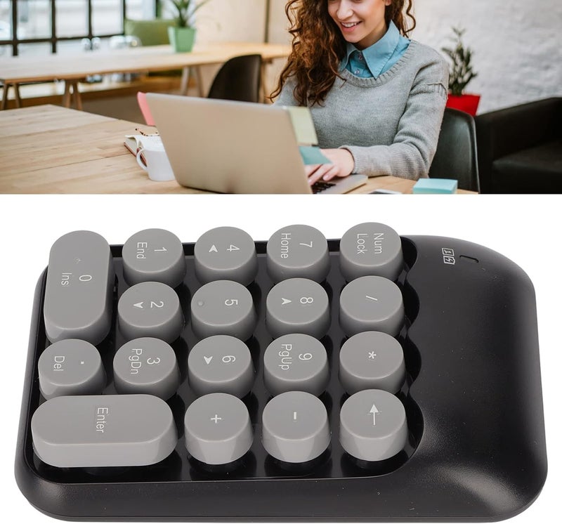 klarako 18 Keys Wireless Numeric Keypad, Portable TypeC Number Keypad Mini Computer USB C Number Keyboard Vintage Round Frosted Numeric Keypad for Laptop - Image 5
