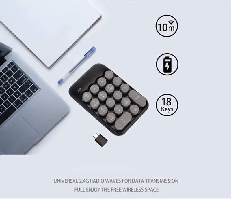 klarako 18 Keys Wireless Numeric Keypad, Portable TypeC Number Keypad Mini Computer USB C Number Keyboard Vintage Round Frosted Numeric Keypad for Laptop - Image 2