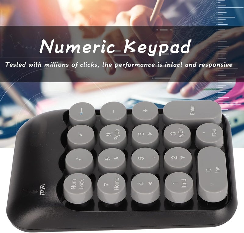 klarako 18 Keys Wireless Numeric Keypad, Portable TypeC Number Keypad Mini Computer USB C Number Keyboard Vintage Round Frosted Numeric Keypad for Laptop - Image 3