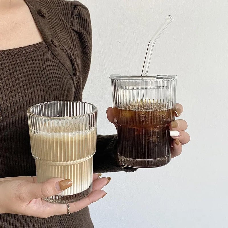 Zephorus 450ml Drink Coffee Glass Cup with Lid and Straw Transparent Bubble Tea Cup Juice Glass Milk Mocha Cup Breakfast Mug Pack of 1 - Image 4