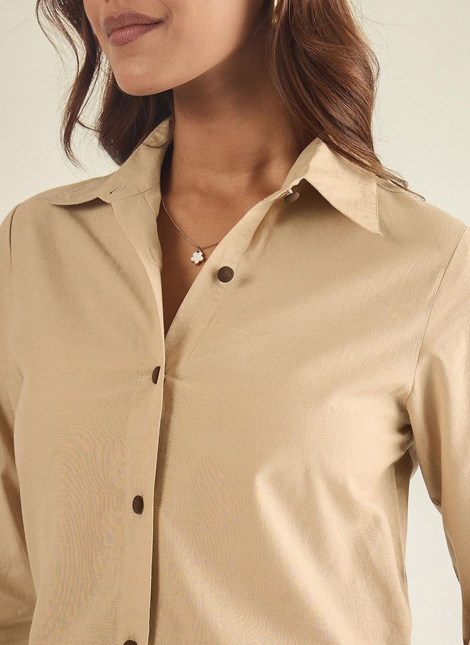 WineRed Beige Embroidered Three-Quarter Sleeve Cotton Shirt with Trousers - Image 2