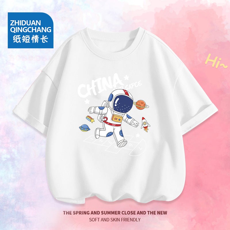 2091# Boys' Short-Sleeved T-Shirt Children'S Cotton Half-Sleeved Middle And Big Children'S Street Loose Summer Top Trendy - Image 1