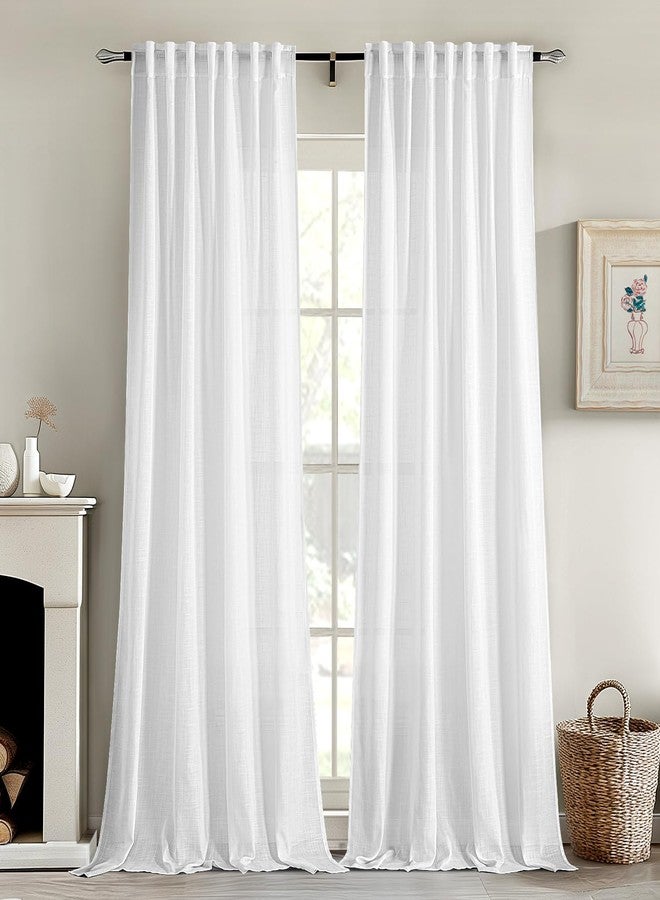 MIULEE White Linen Curtains 84 Inch Length 2 Panels for Bedroom Living Room, Soft Thick Linen Textured Back Tab Window Drapes Semi Sheer Light Filtering Rod Pocket Modern Farmhouse Decor - Image 1