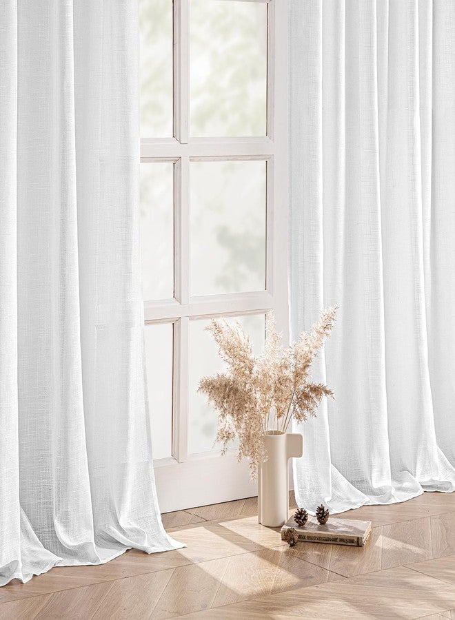 MIULEE White Linen Curtains 84 Inch Length 2 Panels for Bedroom Living Room, Soft Thick Linen Textured Back Tab Window Drapes Semi Sheer Light Filtering Rod Pocket Modern Farmhouse Decor - Image 5
