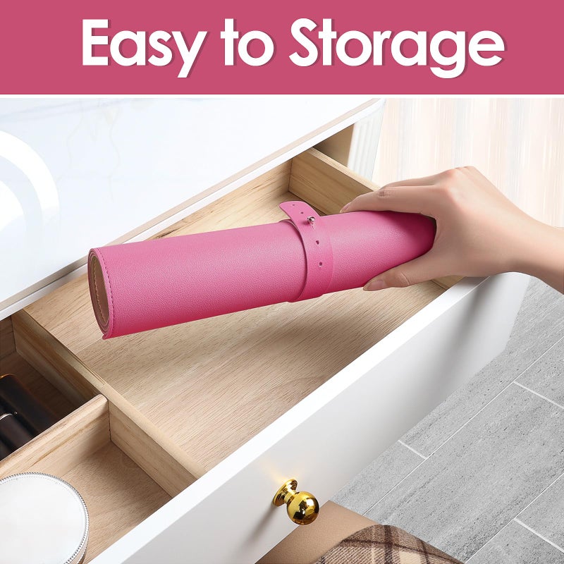 TOHONFOO Makeup Mat for Vanity to Protect Desk Top 23.6 x 11.8 in, Dual-Sided Makeup Mat, Easy to Clean Desk Pad - Waterproof and Oilproof Vanity Accessories (Hot Pink and Khaki) - Image 5