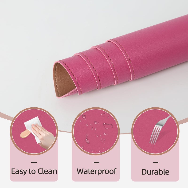 TOHONFOO Makeup Mat for Vanity to Protect Desk Top 23.6 x 11.8 in, Dual-Sided Makeup Mat, Easy to Clean Desk Pad - Waterproof and Oilproof Vanity Accessories (Hot Pink and Khaki) - Image 4