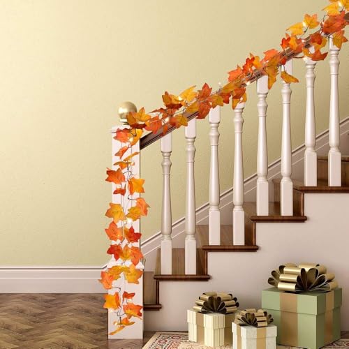 Evisha Orange Artificial Small Money Plant Maple Leaves String Garland Mala Bandharwar for Diwali Decoration, 6ft Long, Perfect for Doors, Windows, Walls, and Festival Home Décor- 2 Pcs - Image 5