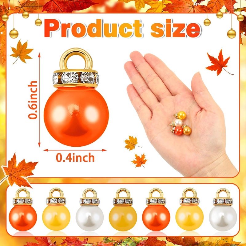 Jansun 90PCS Thanksgiving Day Mini Balls Ornaments, Fall Autumn Imitation Pearl Pendants Miniature Xmas Tree Hanging Decorations Small Vintage Glitter Balls for Holiday Party DIY Craft Decor Supplies - Image 2