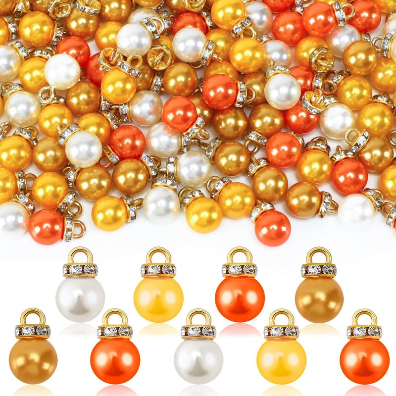 Jansun 90PCS Thanksgiving Day Mini Balls Ornaments, Fall Autumn Imitation Pearl Pendants Miniature Xmas Tree Hanging Decorations Small Vintage Glitter Balls for Holiday Party DIY Craft Decor Supplies - Image 1